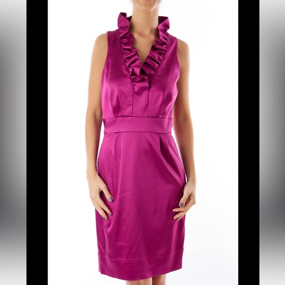 Just Taylor pink/raspberry satin high ruffled occasion dress EUC size 8 - Picture 9 of 9